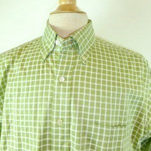 Brooks Brother green check plaid button down collar italian cotton shirt M